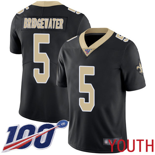 New Orleans Saints Limited Black Youth Teddy Bridgewater Home Jersey NFL Football 5 100th Season Vapor Untouchable Jersey
